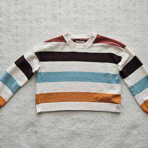 American Eagle Multi Color Cropped Striped Chenille Knit Sweater
